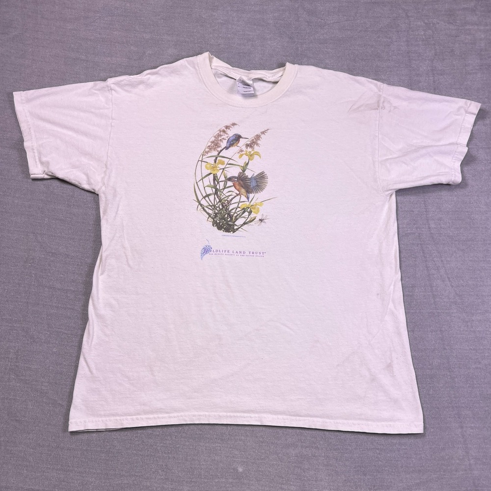 Gildan Wildlife Land Trust Nature Graphic Crew Neck T-Shirt Mens L White Cotton